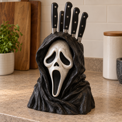 Concept rendering of ghostface with knives handmade horror knife holder